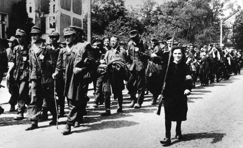 Column of prisoners of war in Czechoslovakia