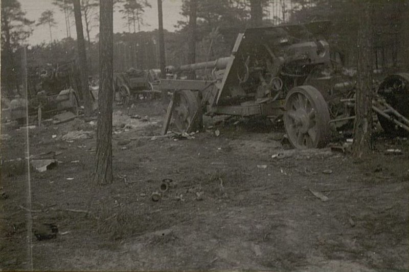 Фотография: 105 м/м зенитное орудие подбитое в лесу в районе Хальбе