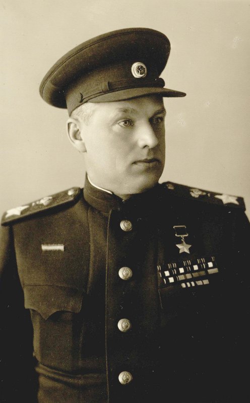 K. Rokossovsky in military uniform and peaked cap