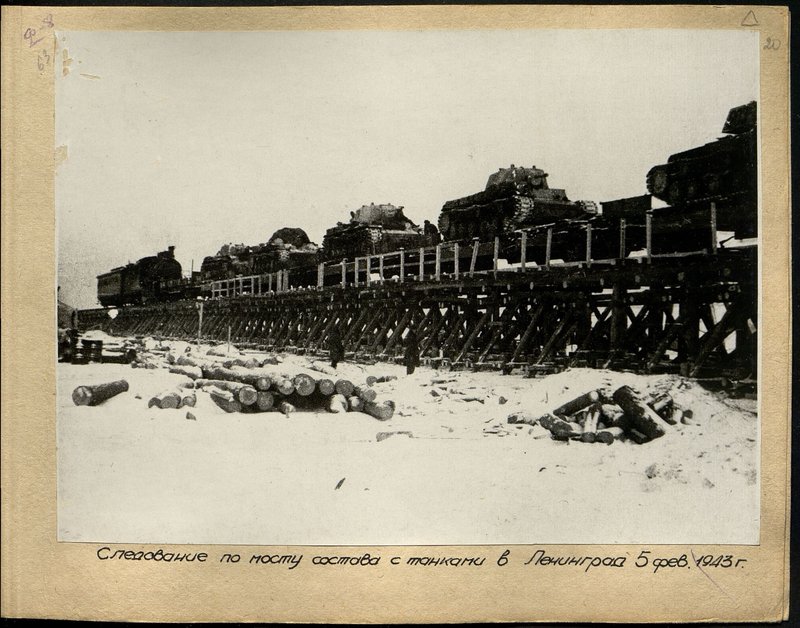Original image: Train transporting tanks passing over the bridge in Leningrad on 5 Feb. 1943