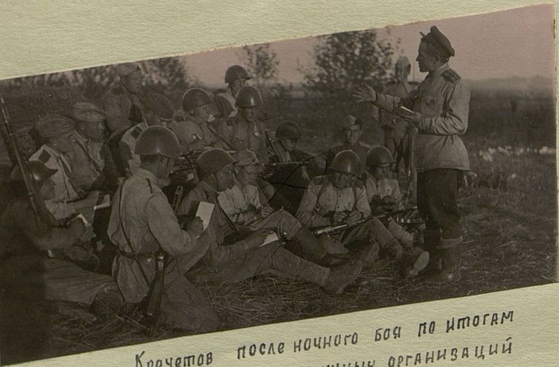 Image: Komsomol organizer f the Krechetov regiment holds a meeting of Komsomol organizers on the issue "The work of Komsomol organizations in battle"