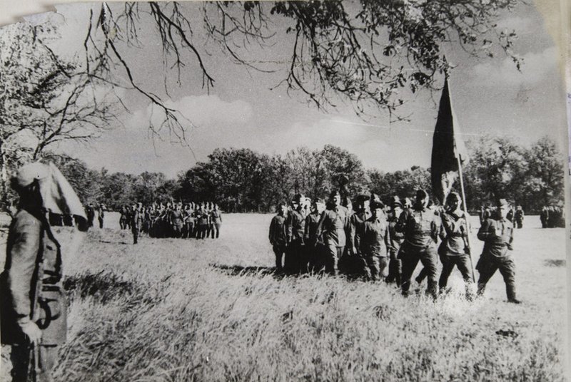 Near Stalingrad. Reinforcements of the 99th Tank Brigade. Stalingrad residents who joined the ranks of Red Army on the day of taking an oath