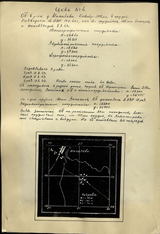 Оригинальный образ: Цель № 4. Огневая позиция в районе д. Михалево. Калибр - 105 мм, 4 орудия