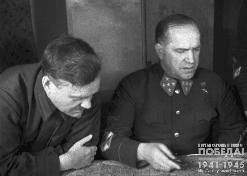 Commander of the Western Front, Army General Zhukov G.K. and member of the Military Council Bulganin N.A. during the days of Moscow defense