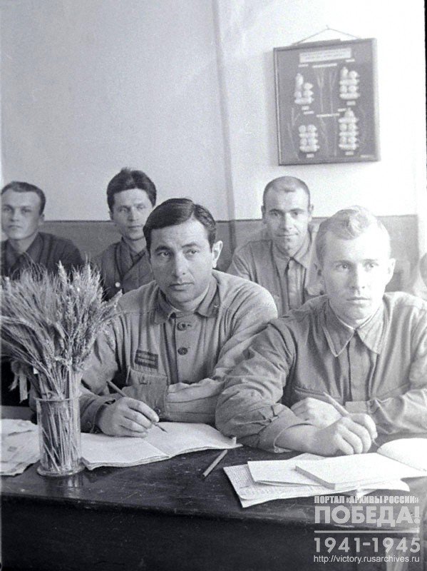 Students of 2-months' courses for farm managers of sovkhoz at a lecture