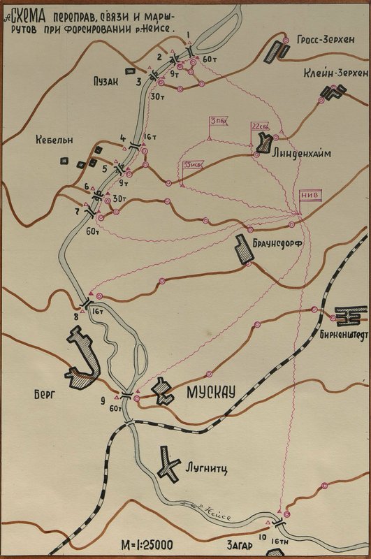 Image: Scheme of crossings, communications and routes when crossing the Neisse river.