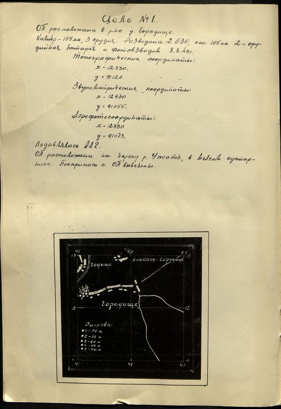 Оригинальный образ: Цель № 72. Огневая позиция в районе д. Городище. Калибр - 105 мм, 3 орудия