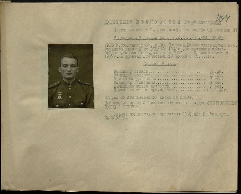 Original image: Lieutenant Colonel Shelkovsky Boris Adolfovich. Chief of Staff of the 74th Howitzer Artillery Brigade of the Reserve of the High Command