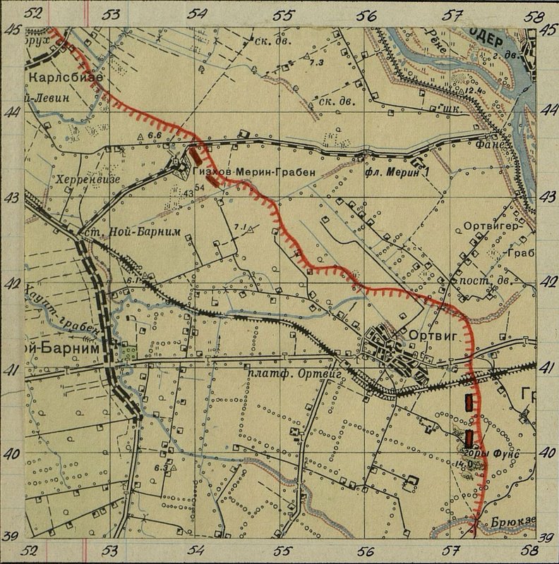 Image: The scheme of bridge crossings (MP), installed in the strip of 9 rifle corps for 10.3.45