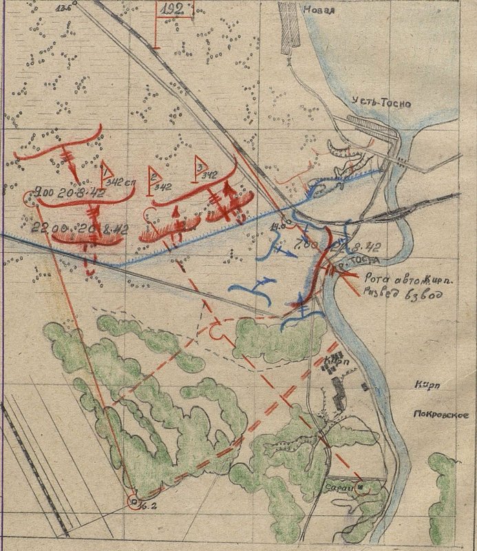 Image: Reporting scheme of the offensive of the 342 rifle regiment in the area of the Tosna river from 08.20.42 to 25.8.42.