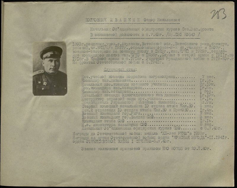 Оригинальный образ: Полковник Ивашкин Федор Николаевич. Начальник Объединенных офицерских курсов северо-западного фронта