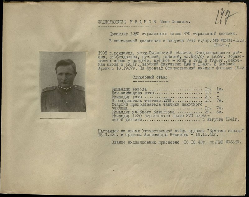 Оригинальный образ: Подполковник Иванов Иван Фокович. Командир 1230 стрелкового полка 370 стрелковой дивизии