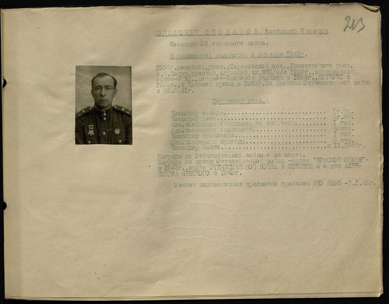 Original image: Lieutenant-Colonel Skidanov Alexander Efimovich. Commander of the 32nd tank regiment