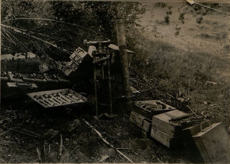 Image: Mortar and mines thrown by the Germans after an artillery raid