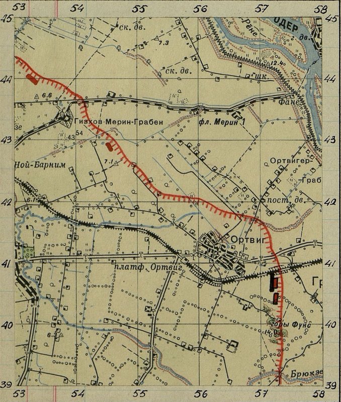 Image: The scheme of bridge crossings (MP) installed in the strip of the 9th rifle corps for 12-11.03.1945.