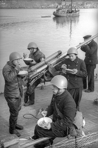 Lunch at the sea hunter (boat MO-4). Northern Fleet