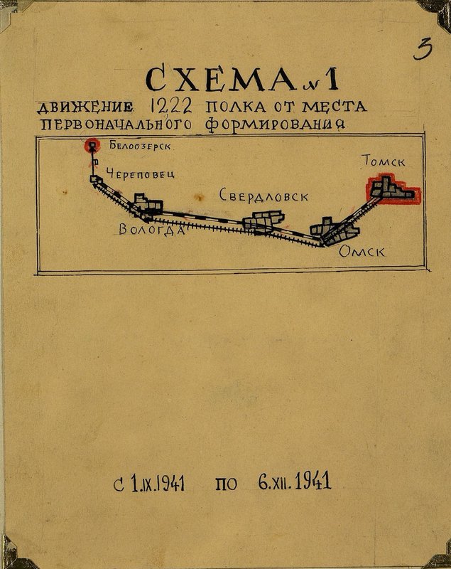 Фотография: Схема № 1. Движение 1222 полка от места первоначального формирования