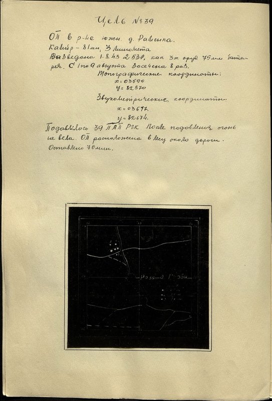 Оригинальный образ: Цель № 39. Огневая позиция в районе южн. д. Раменка. Калибр - 81 мм, 3 миномета