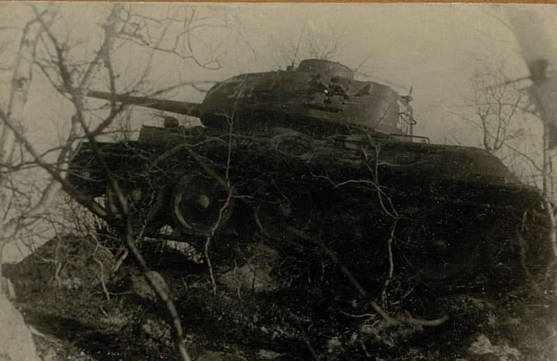 Image: Tank T-34 in motion on stone ground in the area of ​​square 2608