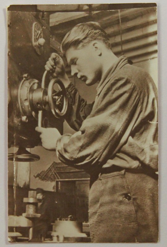 Evgeny Mochek. Brigadier of Komsomol youth front brigade of Engine plant #16 during the Great Patriotic War