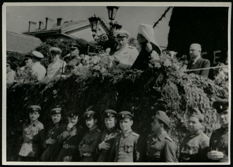 Original image: Colonel General Comrade Byuryuzov presents orders of the Soviet Union to Bulgarian generals and officers