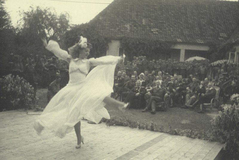 Performance of the dancer of the ensemble before the participants at the meeting of the allied forces. Germany, Zerbst, May 9, 1945