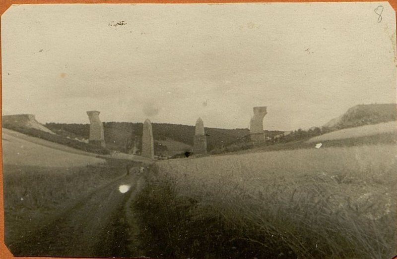 Image: Destroyed viaduct across the Gluhaya Dolina on 53rd km. Tarnopol-Polutory