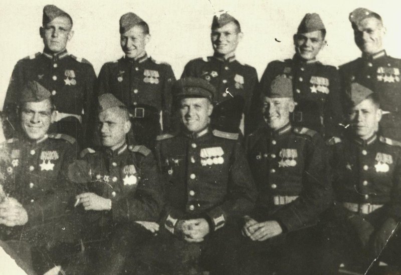 Scouts of the 283rd Infantry Regiment of the 140th Infantry Division, participants of the Victory Parade. Sitting, 1st from left - Vasily Petrovich Krotov