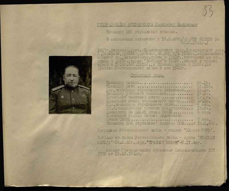 Оригинальный образ: Генерал-майор Белобородов Панкратий Викулович. Командир 282 стрелковой дивизии