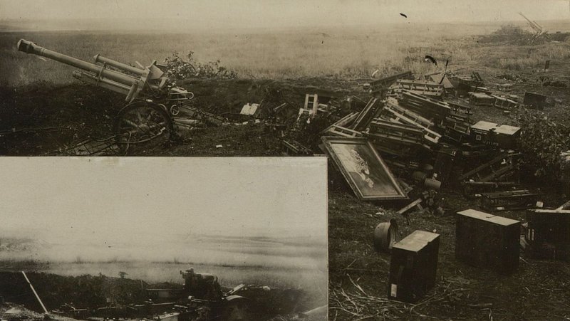 Фотография: 105 м/м 3я орудийная бригада (обнаруженная 1 БЗР) уничтоженная нашей артиллерией в боях за Вислу