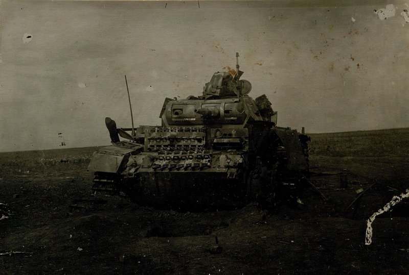 Image: German medium tank knocked out by direct fire from 3 battery of 872 Howitzer artillery regiment from a distance of 550 m