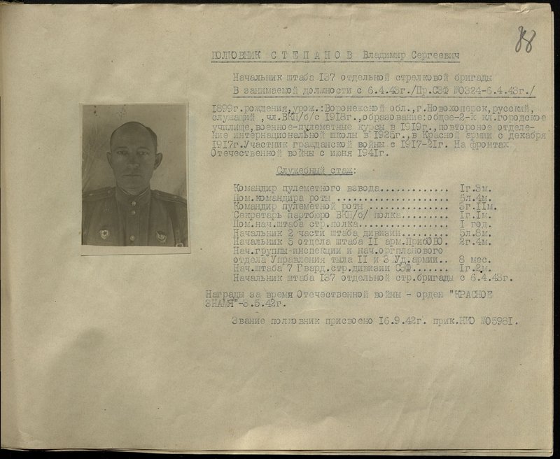 Original image: Colonel Stepanov Vladimir Sergeevich. Chief of Staff of the 137th Separate Rifle Brigade