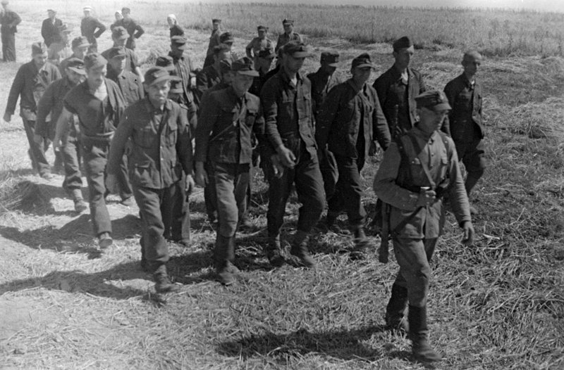 A group of captured German soldiers taken around the Majdanek death camp