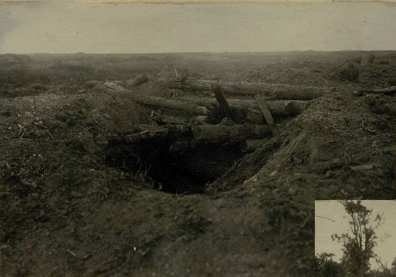Фотография: Блиндаж в районе Маслово, разрушенный огнем 6-ой батареи 876 ГАП