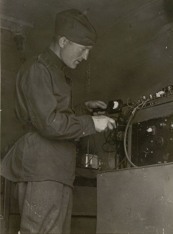 Image: Electrician, junior sergeant Krylov checking electrical devices of the 821st aviation service battalion