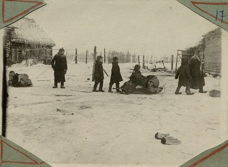 Image: Collective farmer of the village of Pribytkovo, Kalinin region, Anna Fedorovna Zaitseva, returns with her family to her house after the expulsion of the fascists