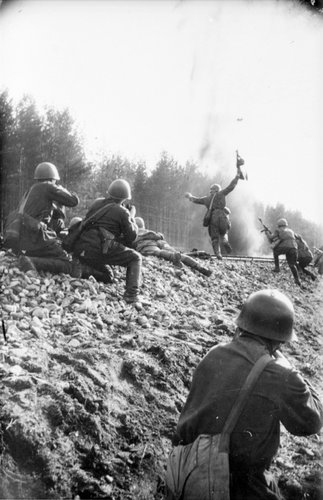Guards machine gunners recapture a section of the railway from the Germans