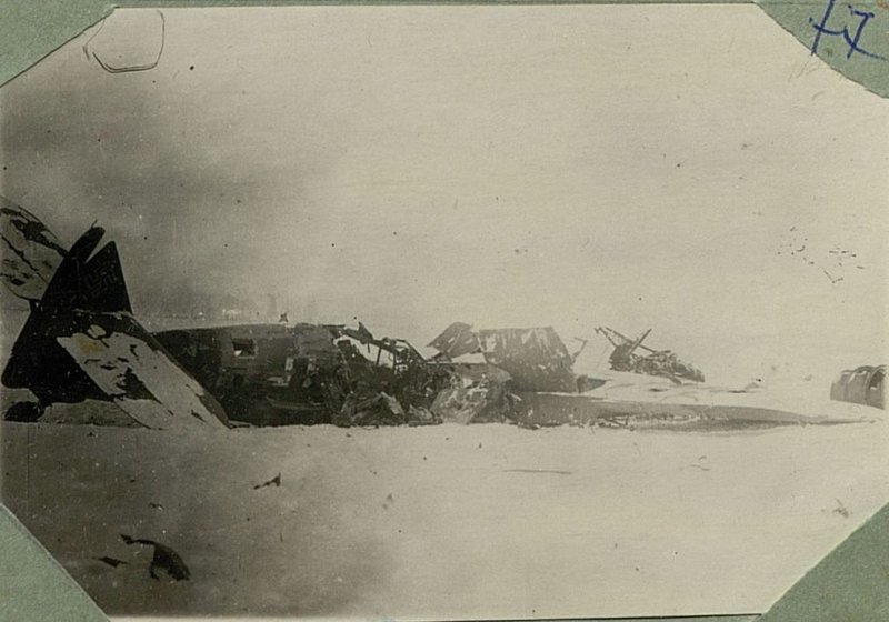 Image: Enemy plane blown up by the enemy at the Staritsa airfield