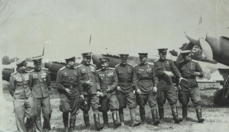 Pilots of the parade figure nine which was to open the air parade in honor of the Victory