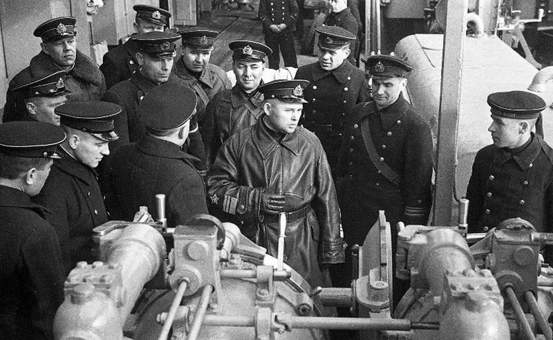 Philip Oktyabrsky, Commander of the Black Sea Fleet, aboard a combat ship. Crimean Autonomous Soviet Socialist Republic