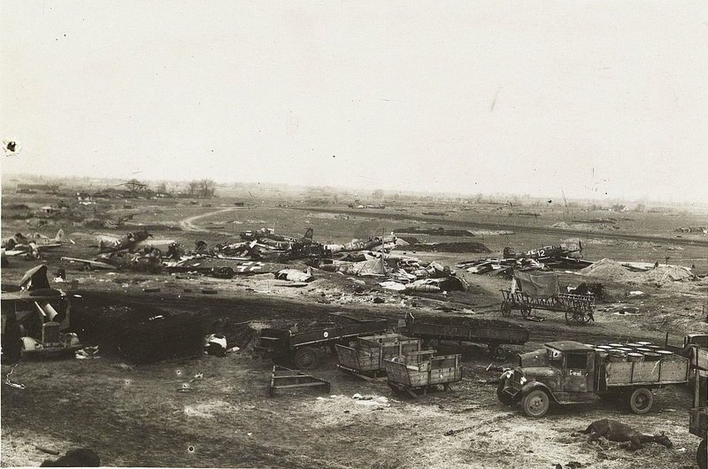 Image: Danzig airfield. The results of our air raid. Broken enemy planes