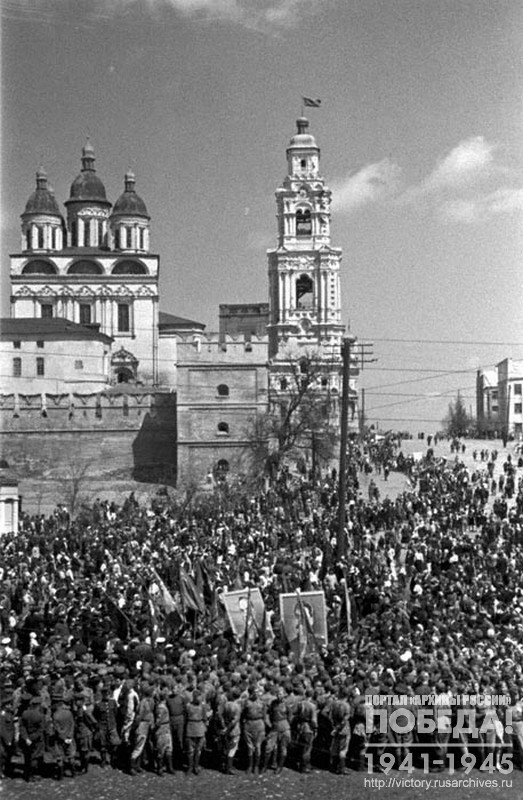 Demonstration on square in city Astrakhan during the Victory Day celebrations