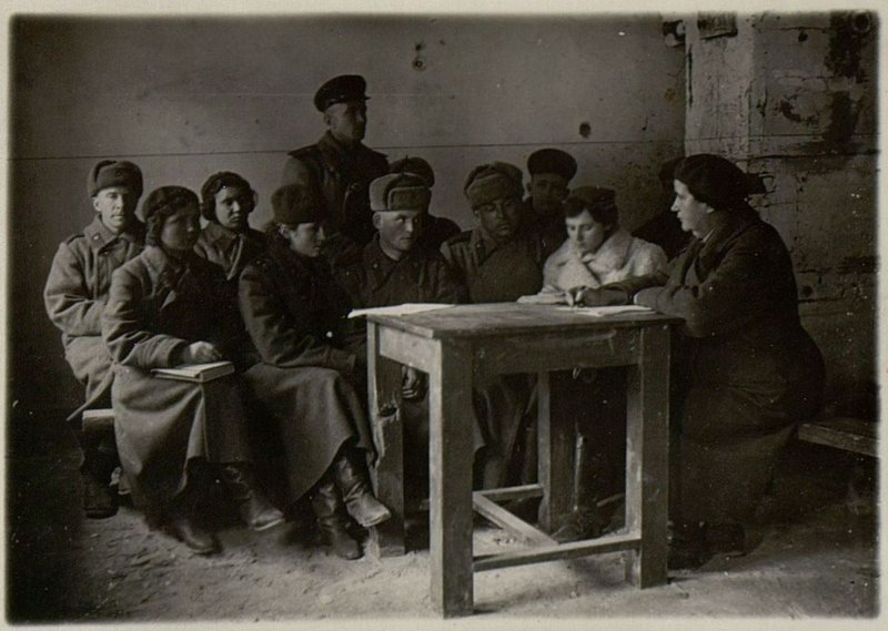 Image: Lecturer comrade Kraeva A.F. conducts political studies on a short course in history All-Union Communist Party of the Bolsheviks