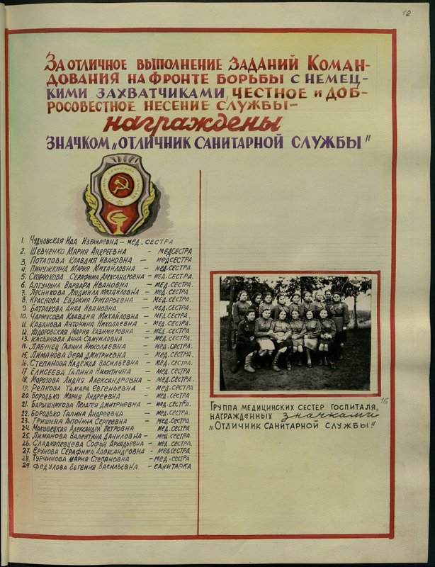 Оригинальный образ: Группа медицинских сестер госпиталя, награжденных значками "Отличник санитарной службы"