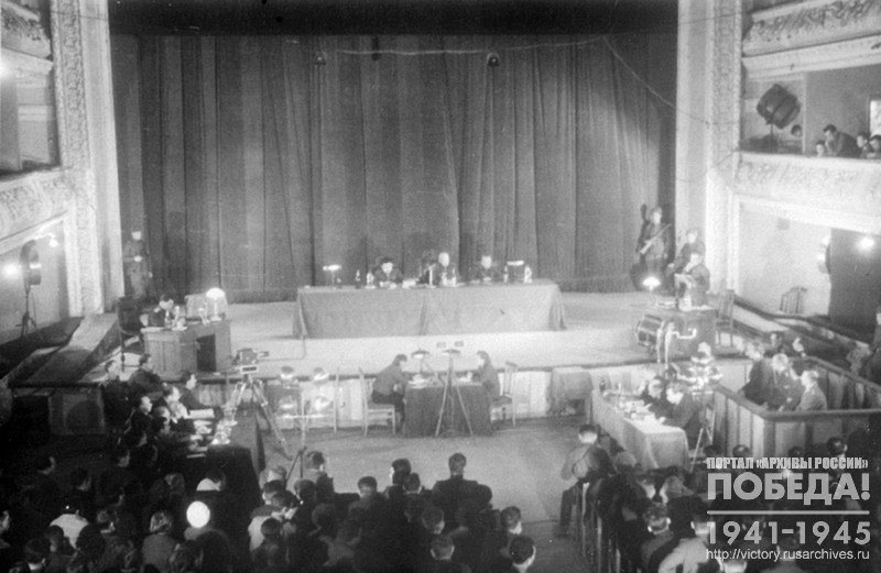 General view of the courtroom of the Kharkov trial of German war criminals