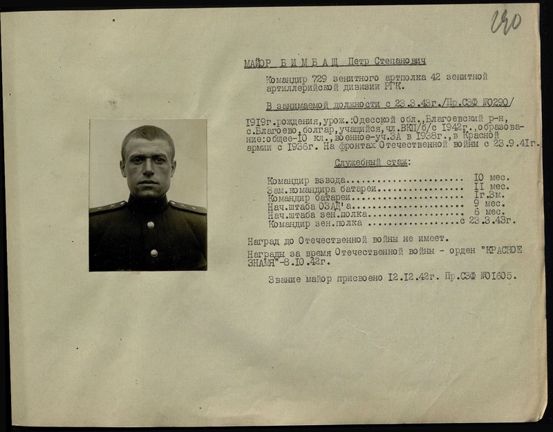 Original image: Major Bimbash Petr Stepanovich. Commander of the 729th anti-aircraft artillery regiment of the 42nd anti-aircraft artillery division of the strategic reserve