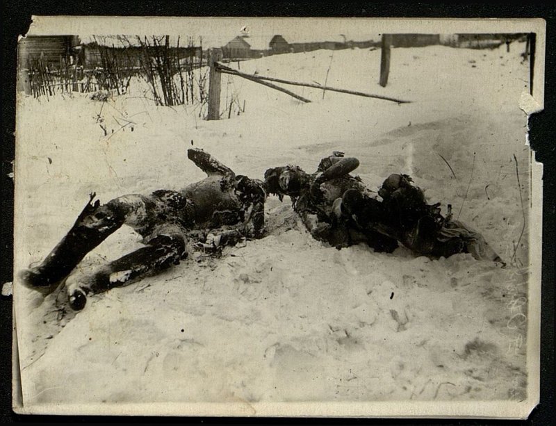 Original image: Burned wounded Red Army soldiers during the retreat in the village of Ovinishche