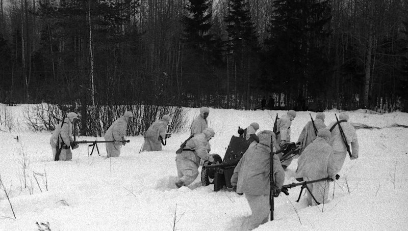 Soviet anti-tank rifleman change their firing position near Demyansk