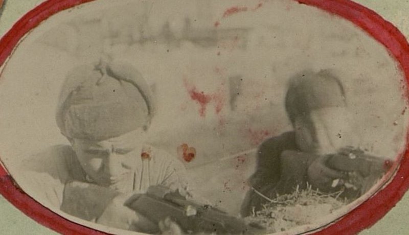 Image: Red Army soldiers comrades Mikhailov I.A. and Vereshchagin N. Ya. fire from personal weapons when repelling the enemy's counterattack, in the battle formations of our infantry.