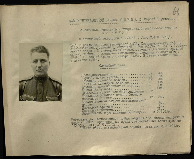 Original image: Major of the Quartermaster Service Sergei Tarasovich Spivak. Deputy Commander of the 7th Guards Rifle Division for Rear Services